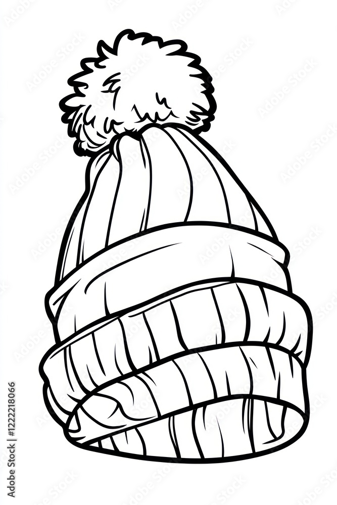 Poster a simple line drawing of a winter beanie with a pom-pom on top.