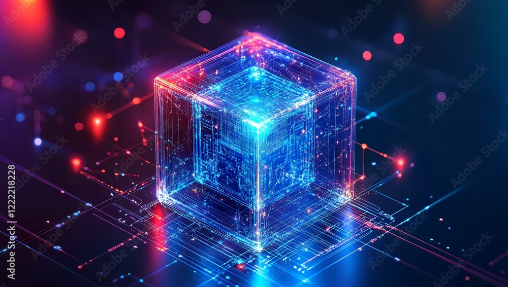 Poster futuristic digital cube abstract network technology data concept