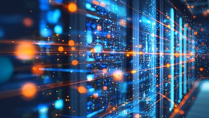 High Speed Data Transfer Digital Network Server Room Technology Illuminated Servers Futuristic Data