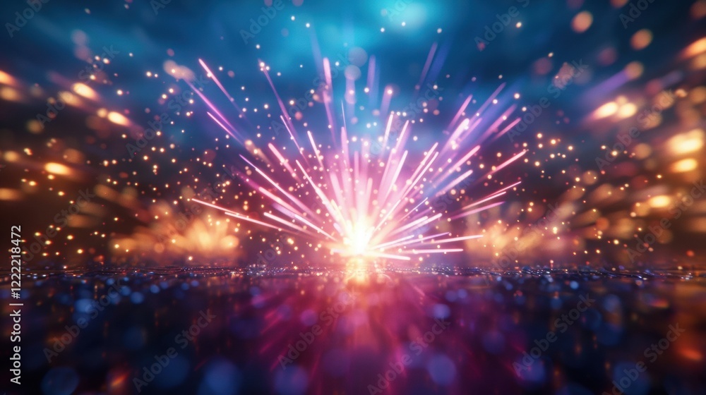 Poster a vibrant explosion of colorful sparks and light against a dark background, creating a mesmerizing v