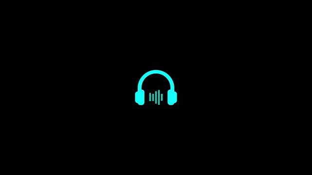  Headphone sound wave animation on background with dynamic audio visual effects. Animated sound wave visuals with headphones on a transparent background for audio effects
