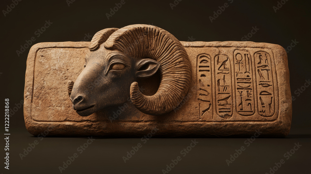 Aufkleber stone board or clay tablet with ram head and egyptian hieroglyphs cartoon vector illustration ancien