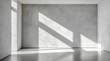 Obraz premium Minimalist interior with shadows on gray wall and floor