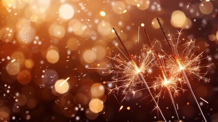 Obraz premium A vibrant display of sparklers glowing against a warm, bokeh background, perfect for celebrations and festive occasions.