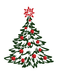 New Year's green tree with red balls.
