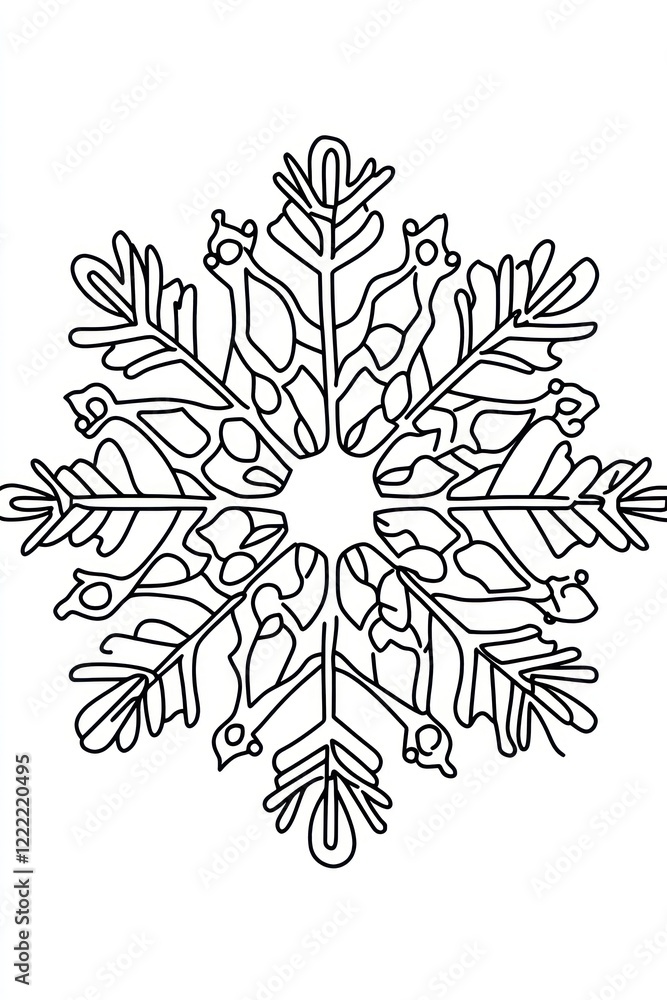 Aufkleber a symmetrical snowflake design with intricate details and six points.