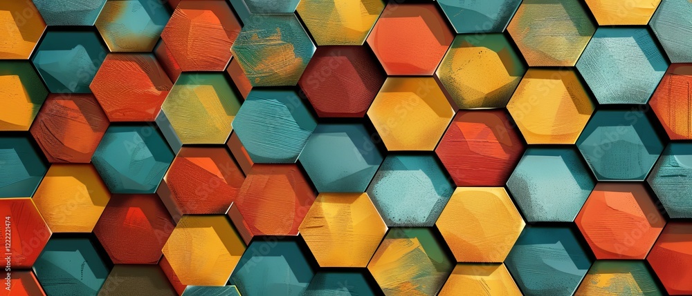 Poster seamless geometric hexagon pattern with interlocking shapes and modern design elements, ideal for di