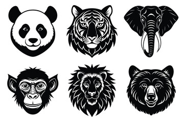 Animal mascot icon set, Wild animal head logo silhouette collection vector illustration