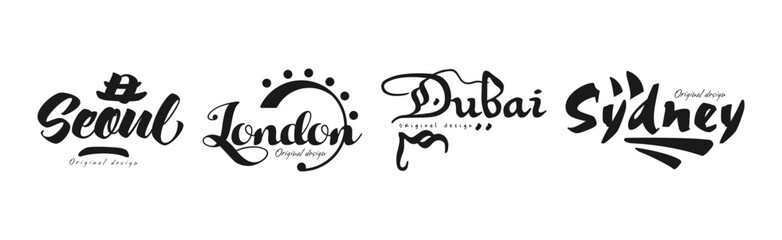 City and Capitals Name Original Design Vector Set