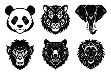 Animal mascot icon set, Wild animal head logo silhouette collection vector illustration