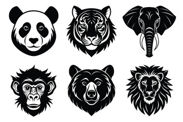 Obraz premium Animal mascot icon set, Wild animal head logo silhouette collection vector illustration