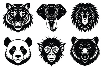 Obraz premium Animal mascot icon set, Wild animal head logo silhouette collection vector illustration