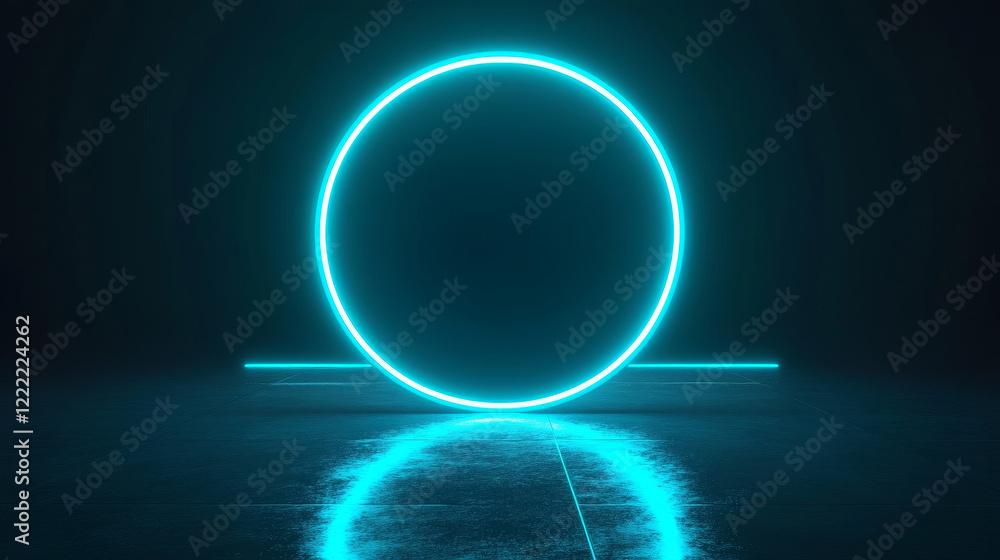 Aufkleber luminous concentric circles around sphere with blue neon light. flare radiates from central round fr