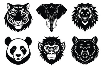 Obraz premium Animal mascot icon set, Wild animal head logo silhouette collection vector illustration