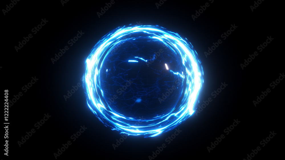 Aufkleber luminous concentric circles around sphere with blue neon light. flare radiates from central round fr