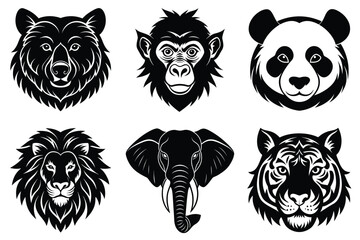 Animal mascot icon set, Wild animal head logo silhouette collection vector illustration