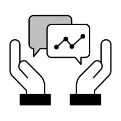 Collaboration Icon – Hands Holding Speech Bubbles Representing Team Communication and Analytics