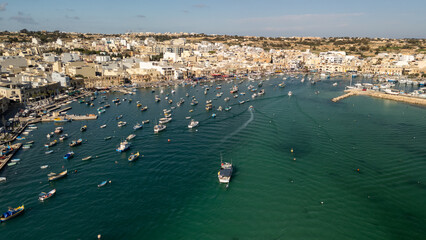 Aerial footage in Malta during winter holidays.	