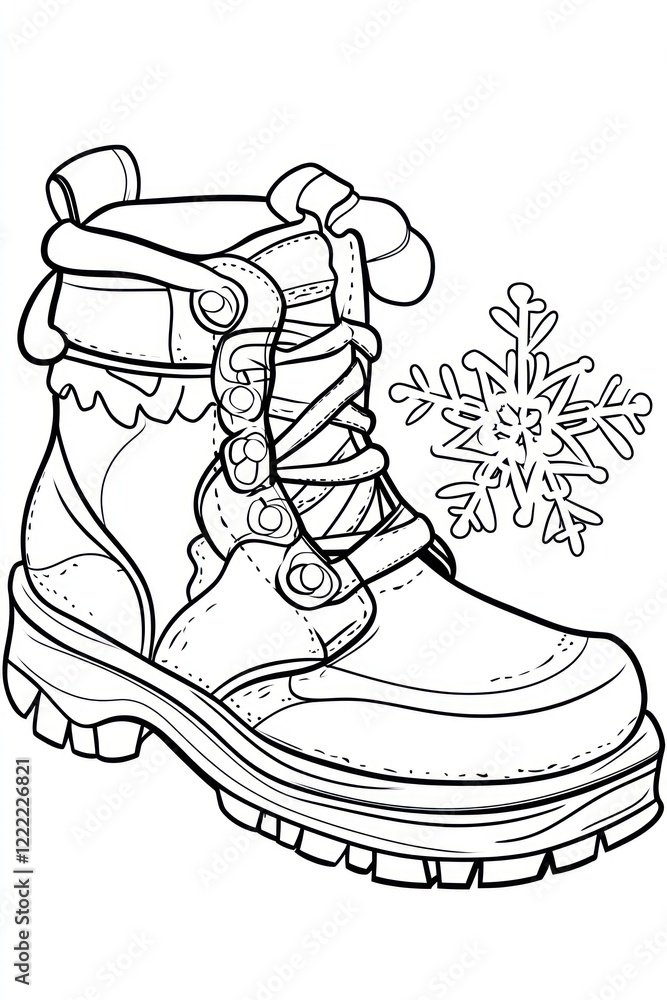 Poster line drawing of a winter boot with a snowflake.