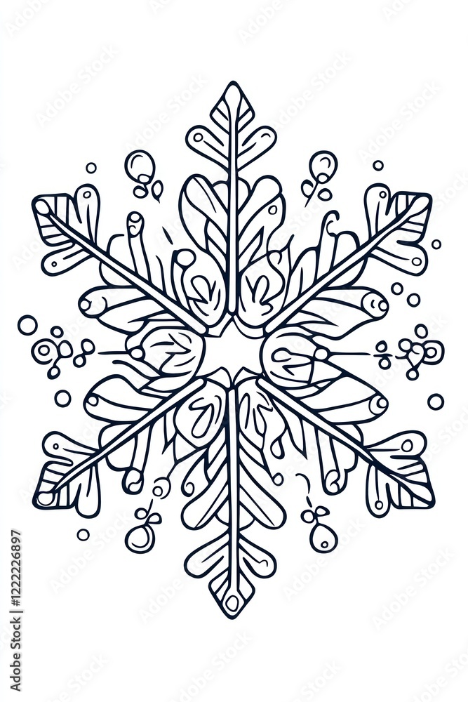 Aufkleber ornate snowflake design with swirling patterns and small circles around it.