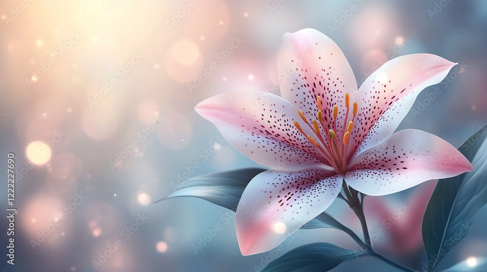 Poster white and pink assorted flowers create a soft minimalistic background in bright tones symbolizing pu
