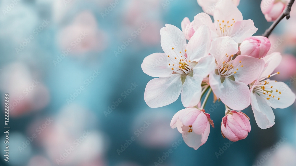Poster white and pink assorted flowers create a soft minimalistic background in bright tones symbolizing pu