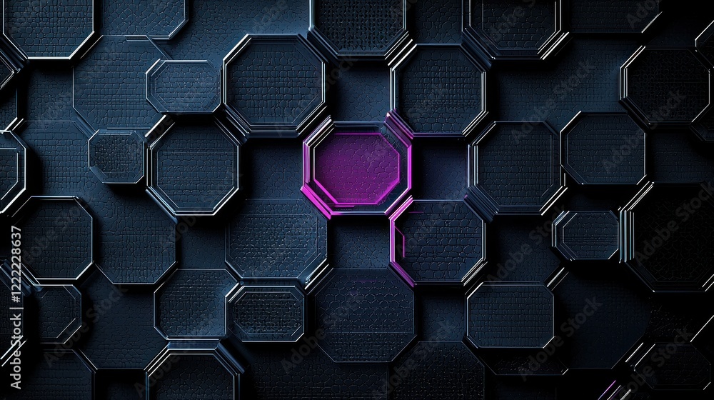 Poster abstract hexagonal pattern with purple glow