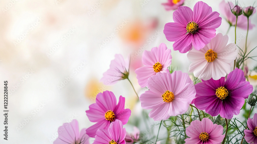 Aufkleber white and pink assorted flowers create a soft minimalistic background in bright tones symbolizing pu