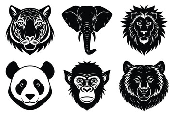 Obraz premium Animal mascot icon set, Wild animal head logo silhouette collection vector illustration