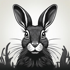 Charming Rabbit Head Illustration with Distinctive Ears and Whiskers