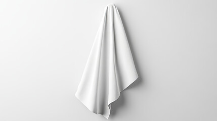 White kitchen towel, fabric napkin, tablecloth or handkerchief. Blank folded and hanging linen towels isolated on transparent background, vector realistic illustration