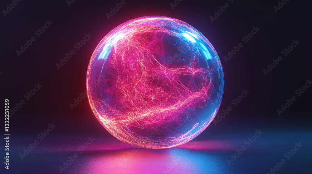 Poster neon sphere protect shield with various textures and glow. realistic 3d vector of luminous security 