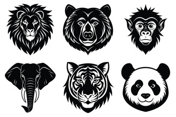 Animal mascot icon set, Wild animal head logo silhouette collection vector illustration