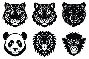 Animal mascot icon set, Wild animal head logo silhouette collection vector illustration