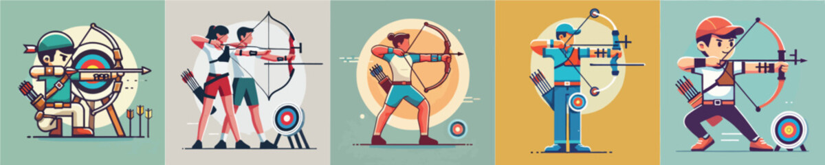 Vector collection of an archery athlete