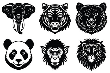 Animal mascot icon set, Wild animal head logo silhouette collection vector illustration