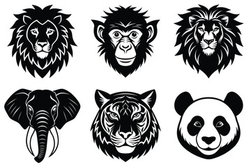 Animal mascot icon set, Wild animal head logo silhouette collection vector illustration