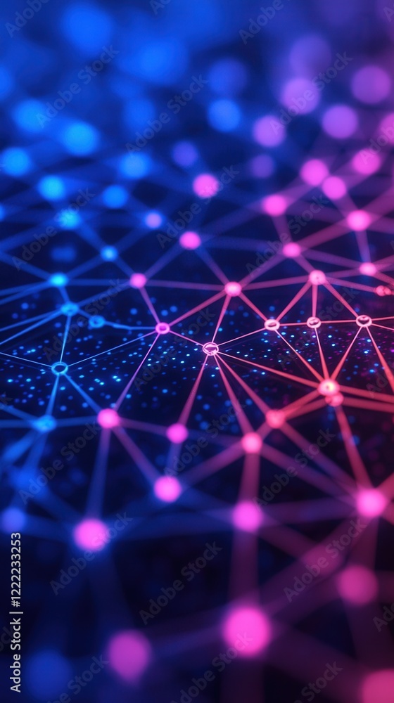 Poster abstract digital network illustration with colorful nodes and lines for technology backgrounds and d
