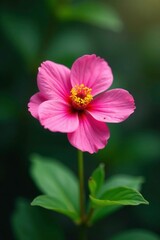 Pink flower with leaves in a garden isolation, nature, leaves