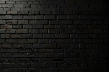 Black brick walls that are not plastered background and texture. The texture of the brick is black. Generative AI