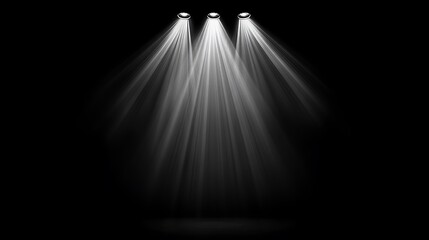 Dramatic Spotlight Beams on Dark Background: Three Stage Lights Illuminating the Center