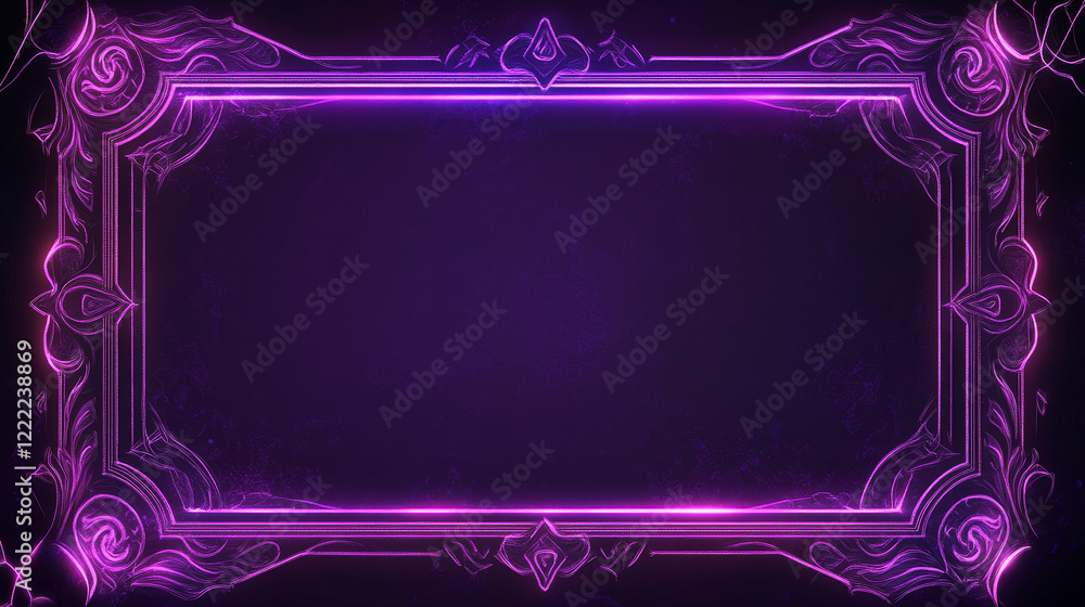 Poster deco frame for ui game. medieval fantasy button for luxury interface. magic islamic neon rectangle b