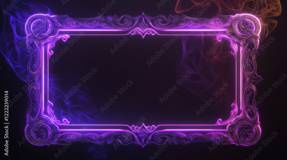 Poster deco frame for ui game. medieval fantasy button for luxury interface. magic islamic neon rectangle b