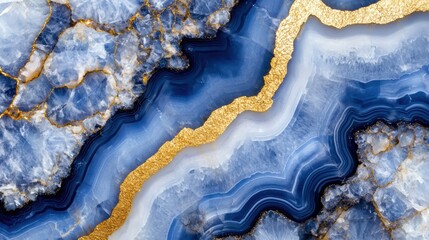 Obraz premium Deep blue geode texture with intricate layers and bold golden streaks, creating a striking abstract and luxurious visual