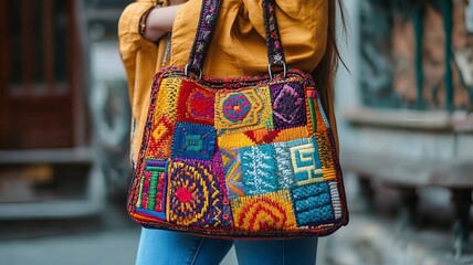 Modern Cross-Stitch Tote Bag with Geometric Embroidery (Generative AI)
