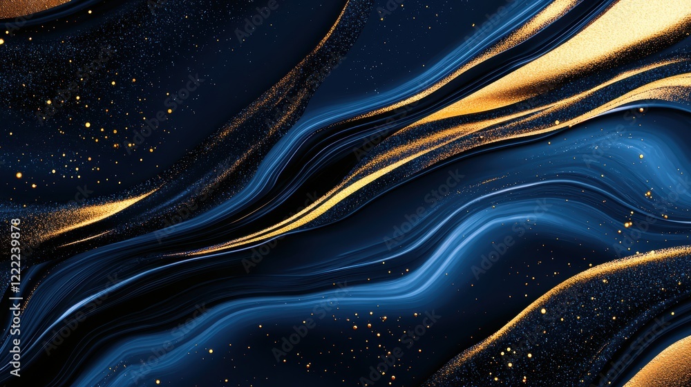 Poster dynamic abstract gradient featuring glowing gold and deep blue diagonal streaks, creating a sleek an