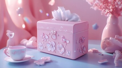 Aesthetic Tissue Box Made with Cute Girl Things (Generative AI)