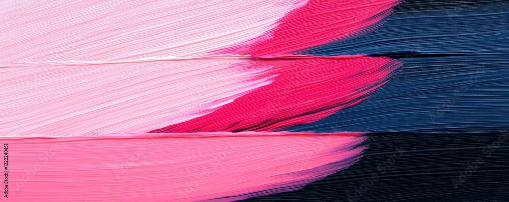 Poster dynamic glowing lines in bright pink and deep blue hues, creating horizontal light trails on a dark 