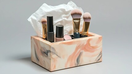 Aesthetic Tissue Box Made with Makeup Products (Generative AI)