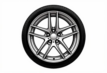 Obraz premium Car Rim Vector, Hand-Drawn Line Art, Flat Icon, Editable Design, Isolated White Background, Wheel Rim Icon, Automotive Design, Technical Drawing, Minimalist Style. 